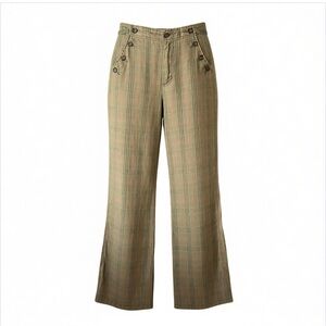 SUNDANCE Rustic Southwestern Olive Rust Plaid Linen Pants 2